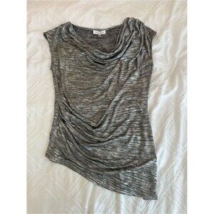 Calvin Klein Silver Grey Draped Cowl Neck Asymmetrical Top